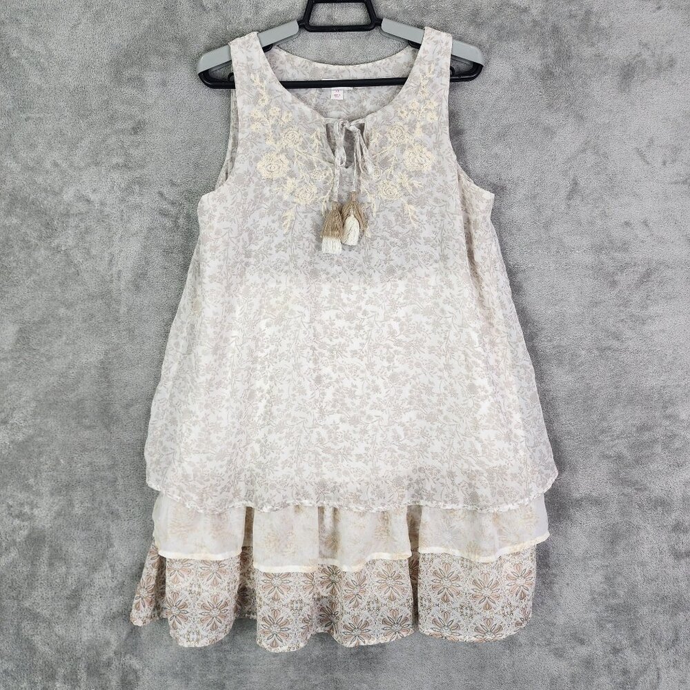 Women's  Beige & White Xhilaration Floral Dress Sleeveless Layered Size XS - Picture 2 of 11